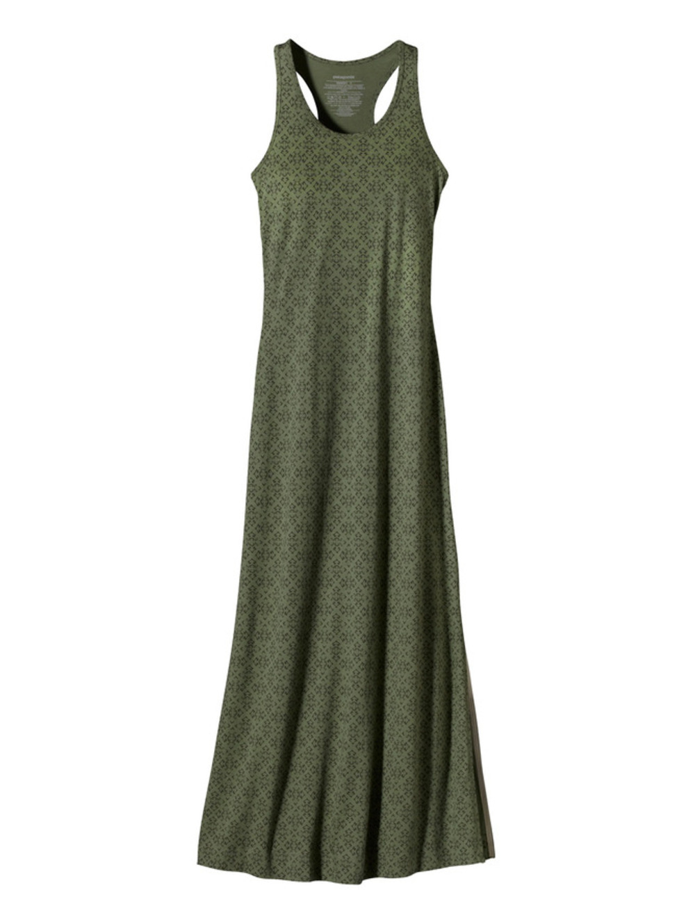 Patagonia Kamala Maxi Dress Olive Green Geometric Pattern Womens Medium Slit